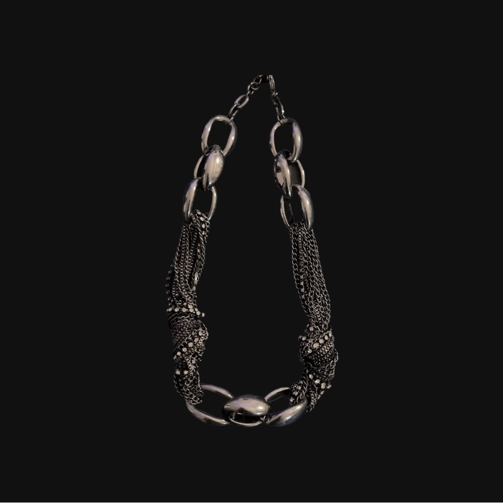 Chunky Necklace with Rhinestones (Gunmetal)